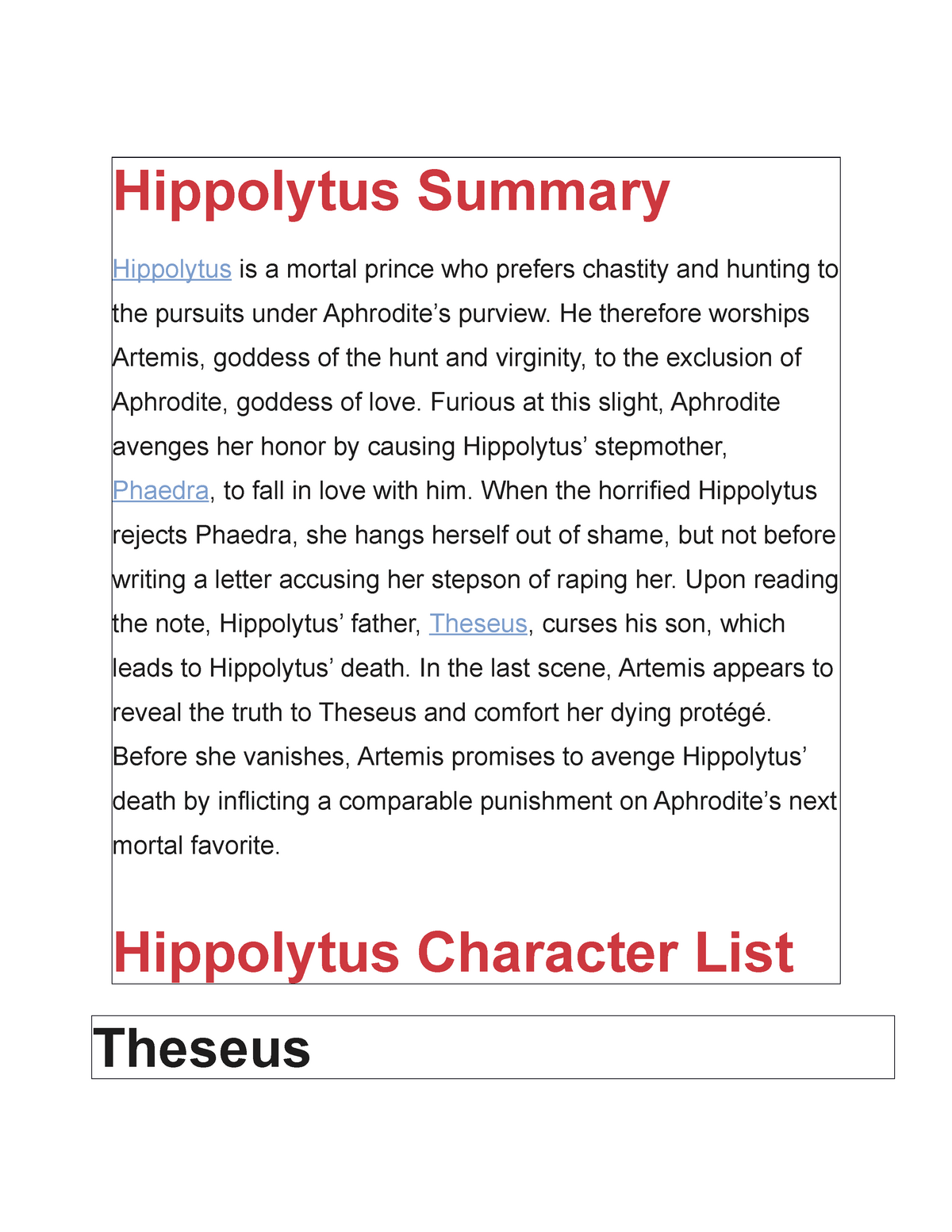 The course of phaedras erotic passion in euripides hippolytus