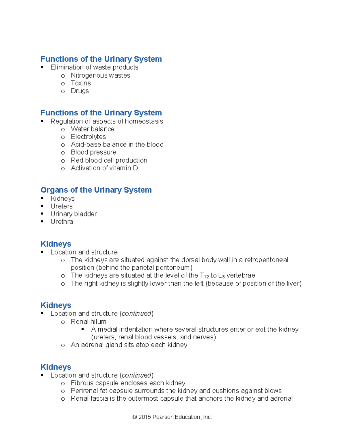 Urinary-lecture - summaries - Functions of the Urinary System ...