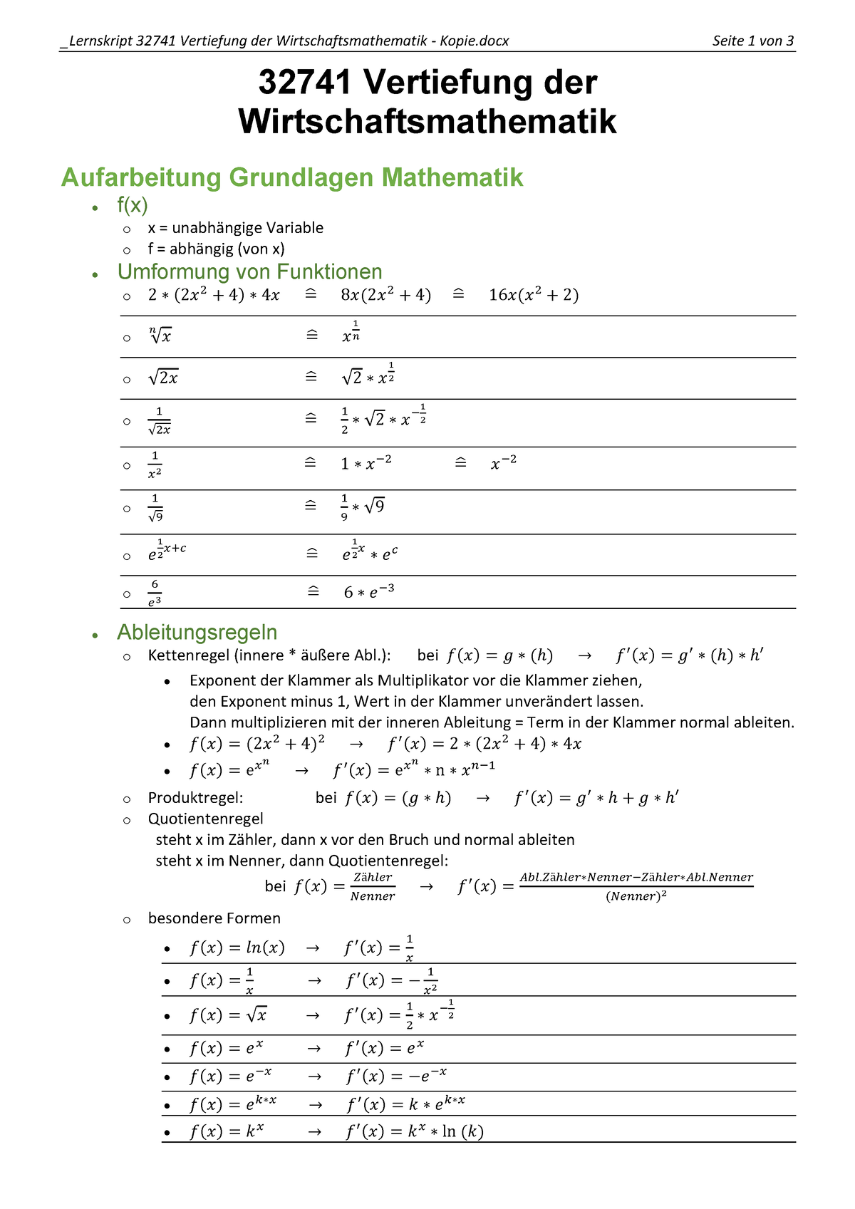 Aufarbeitung Grundlagen 32741 Vertiefung Der Wirtschaftsmathematik ...