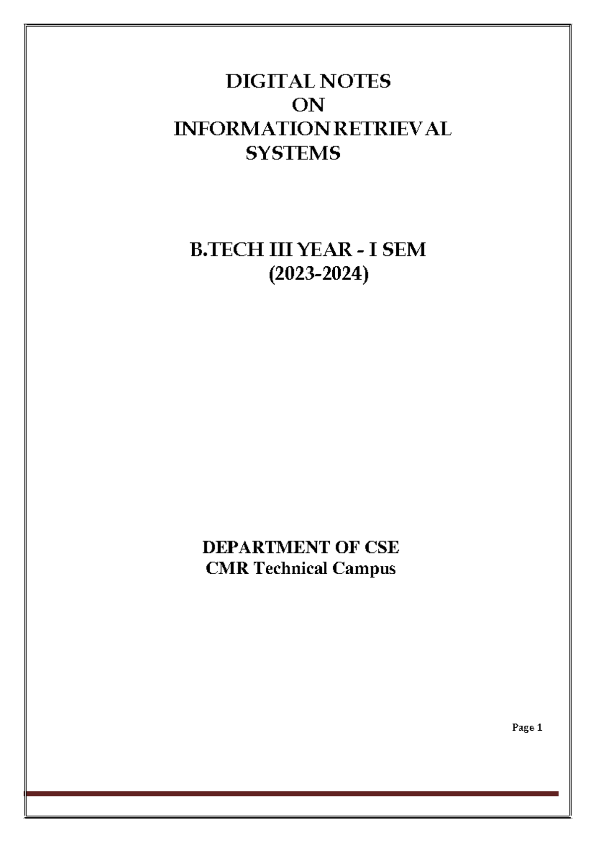 Information Retrieval Systems - Cmrtc - DIGITAL NOTES ON INFORMATION ...