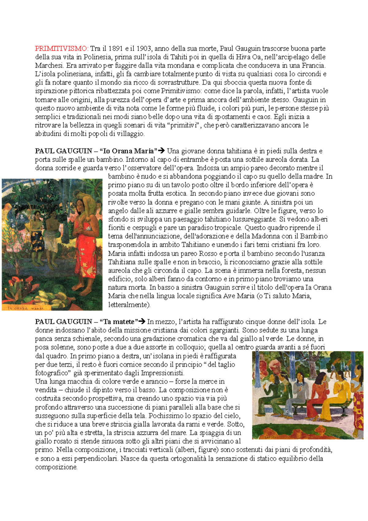 Primitivismo - appunti - PRIMITIVISMO: Tra il 1891 e il 1903, anno ...