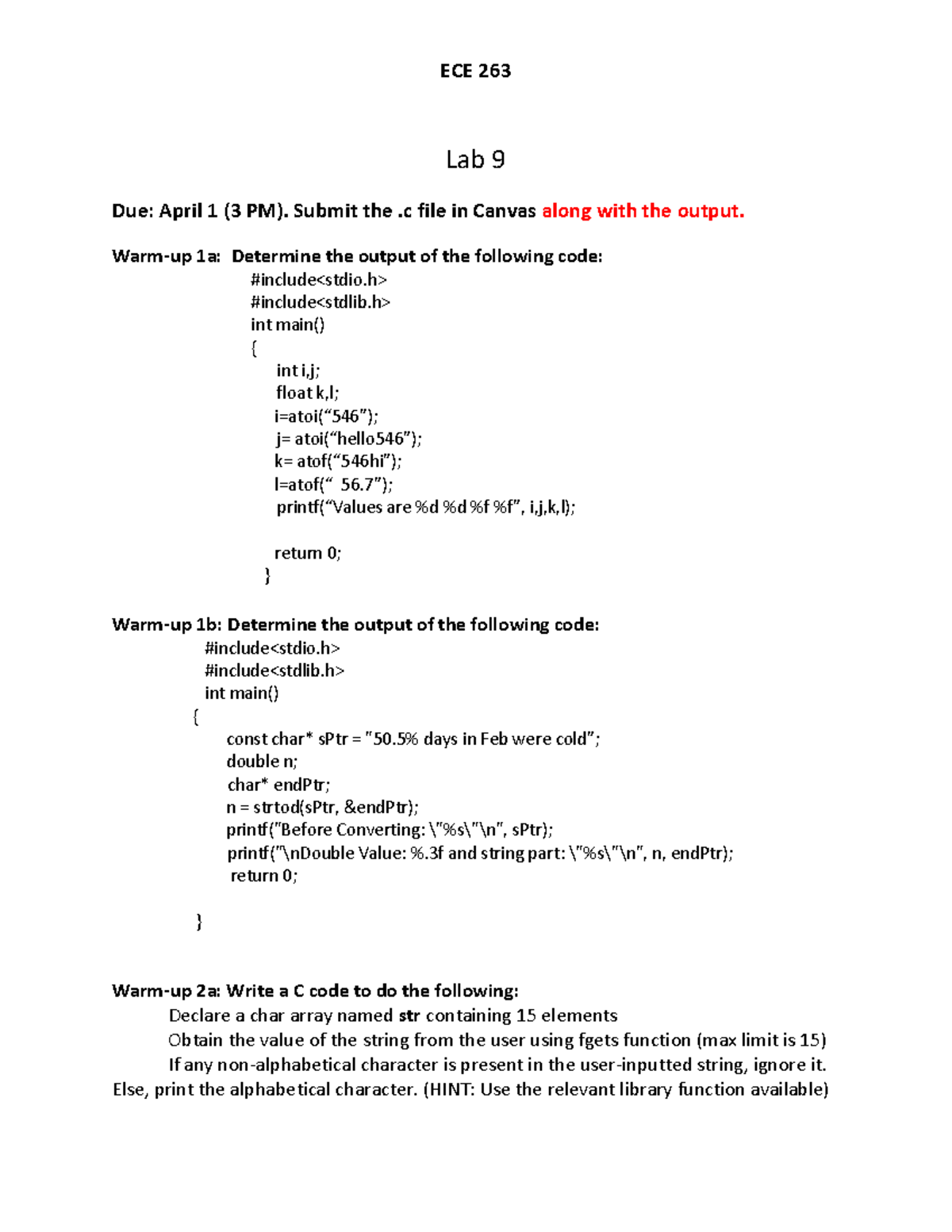 Lab9 - All in class lab - Professor Valli Sanghami Shankar Kumar - ECE ...