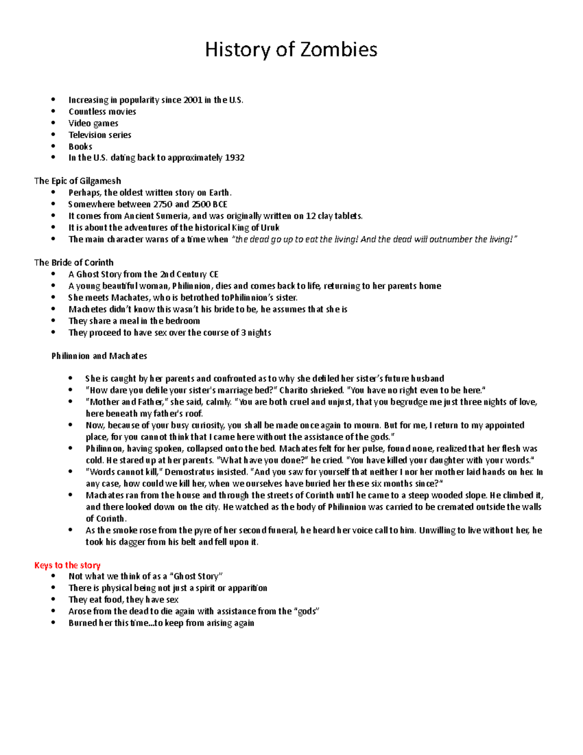 History of Zombies Lecture notes All lecture History of Zombies