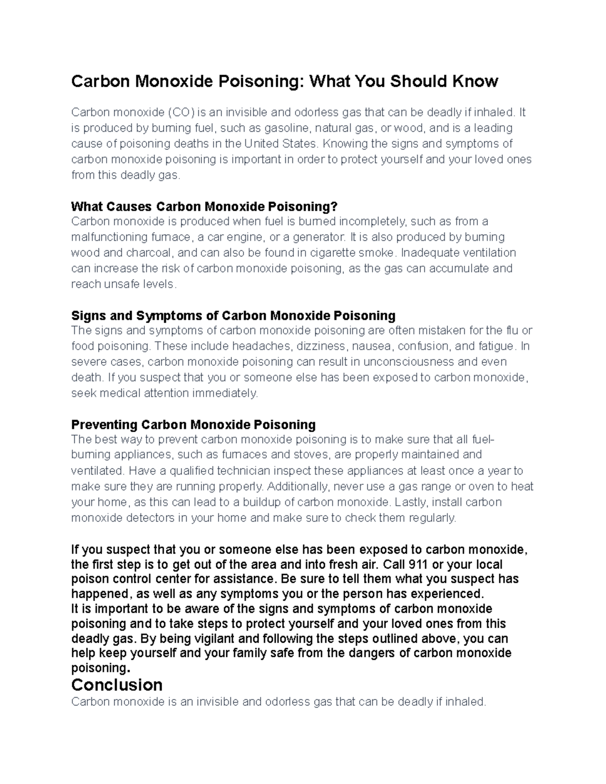 Carbon Monoxide Poisoning What You Should Know It is produced by