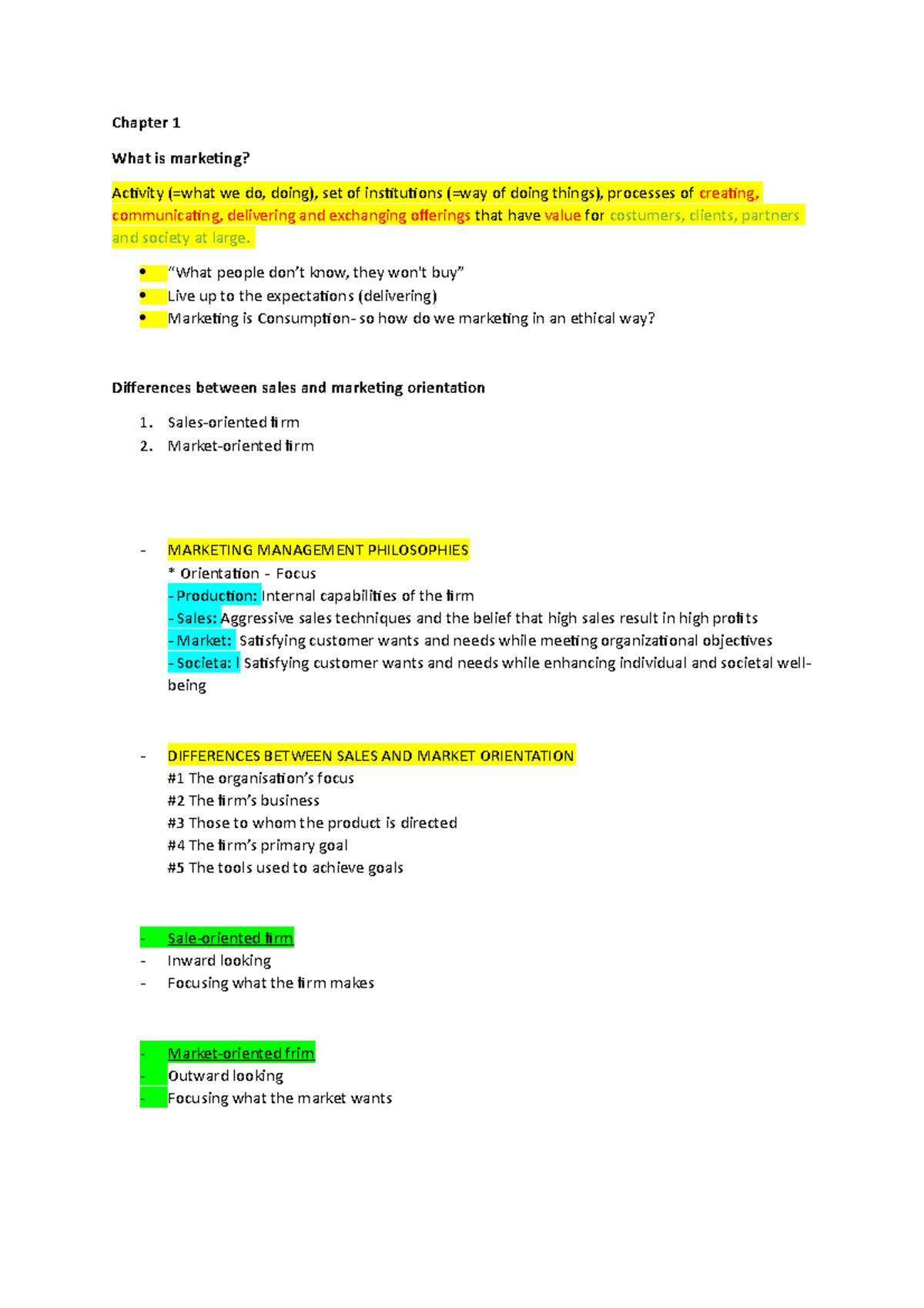 Notes fundations of marketing - Chapter 1 What is marketing? Activity ...