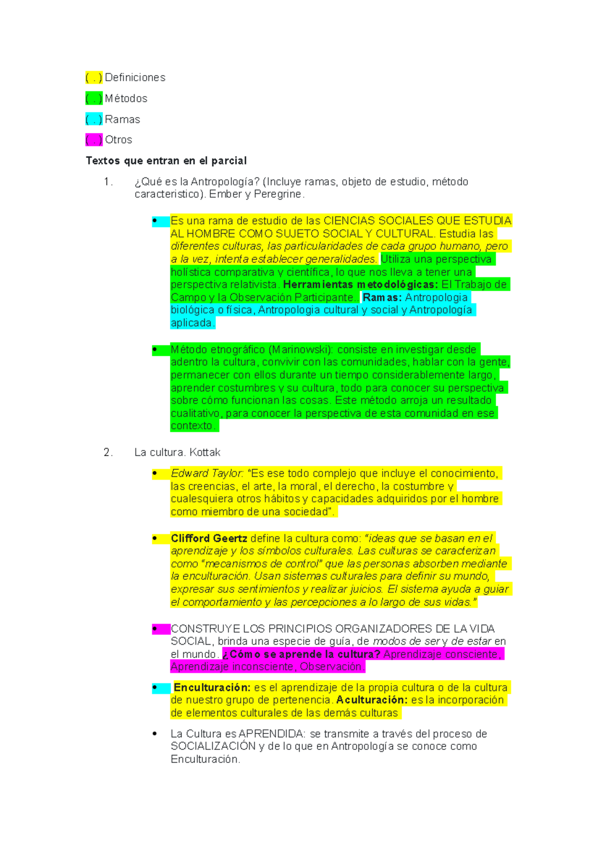 Resumen Parcial Antropo - (. ) Definiciones (. ) Métodos (. ) Ramas ...