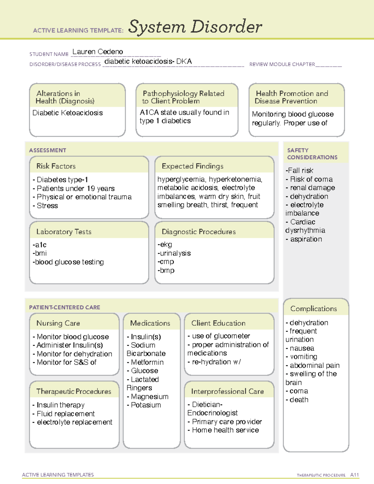 DKA - ACTIVE LEARNING TEMPLATES THERAPEUTIC PROCEDURE A System Disorder ...