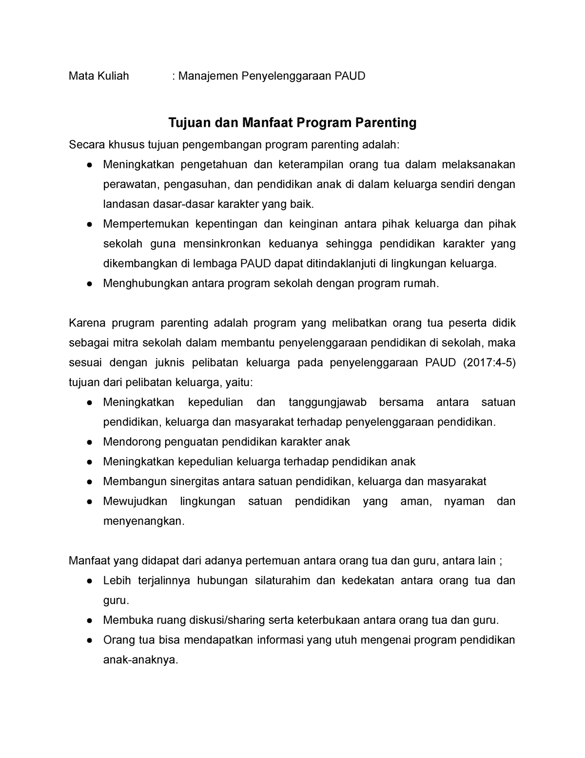 Tujuan Dan Manfaat Program Parenting - Mata Kuliah : Manajemen ...