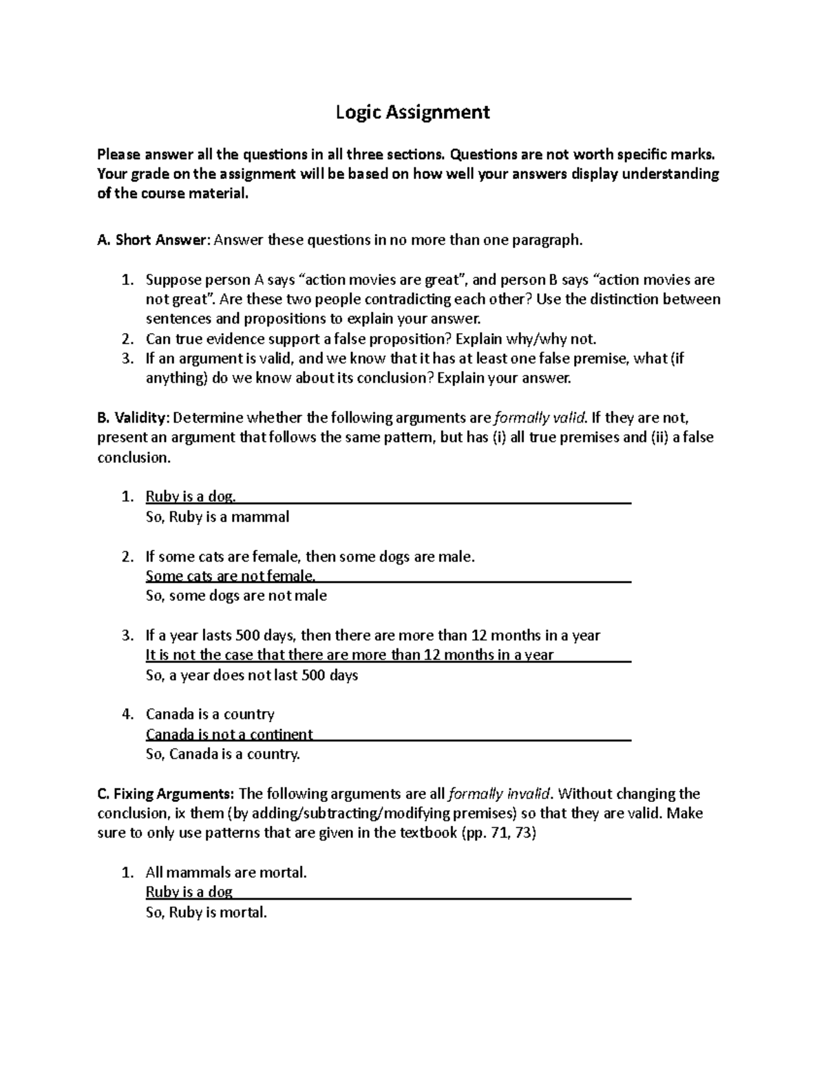 logic assignment answer