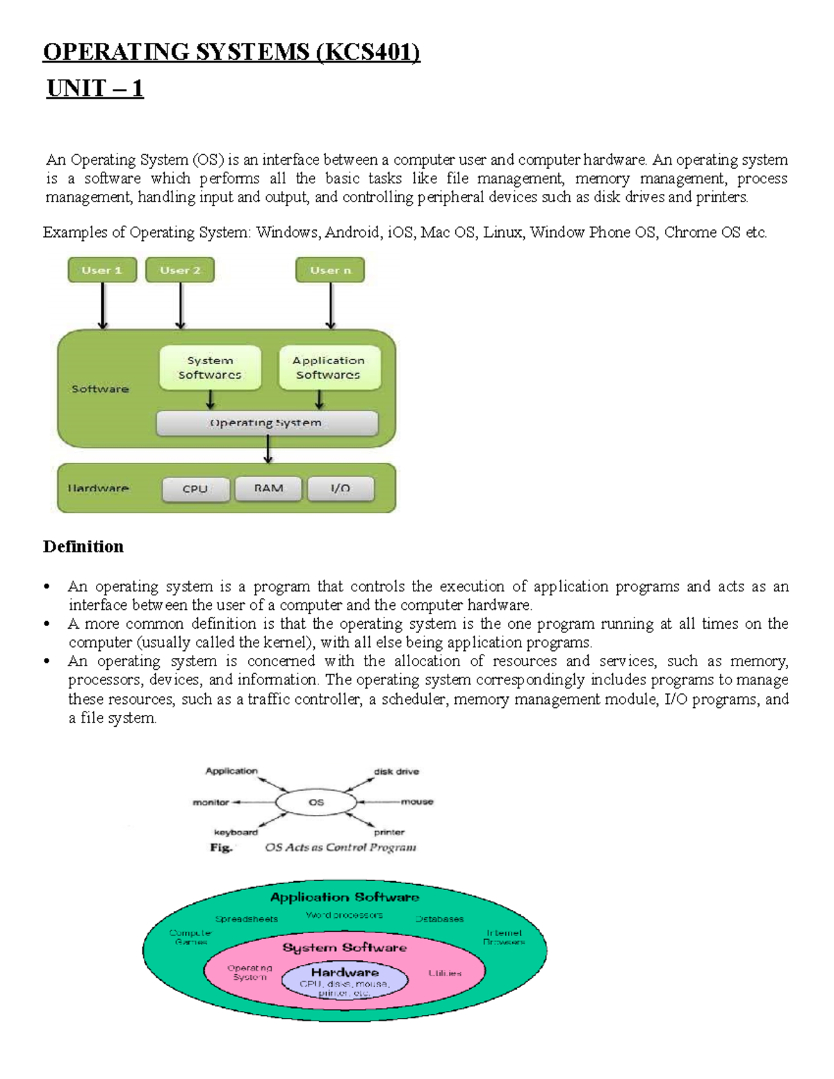 OS KCS401 UNIT 1 - Lecture Notes - OPERATING SYSTEMS (KCS401) UNIT – 1 ...