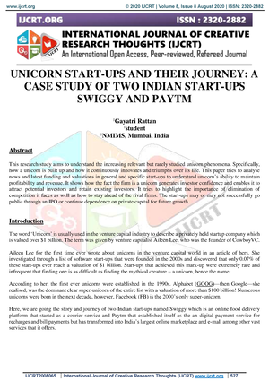 Solutuoin UNICORN START UPS AND THEIR JOURNEY A CASE STUDY OF