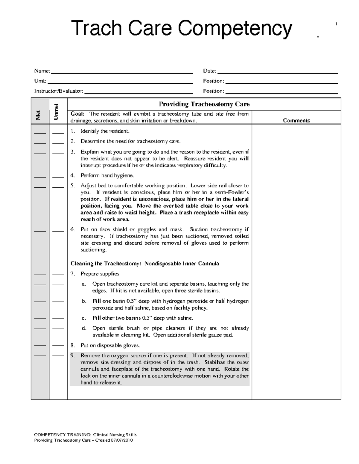 Nursing Performance Checklist Tracheostomy Medical Tr vrogue.co