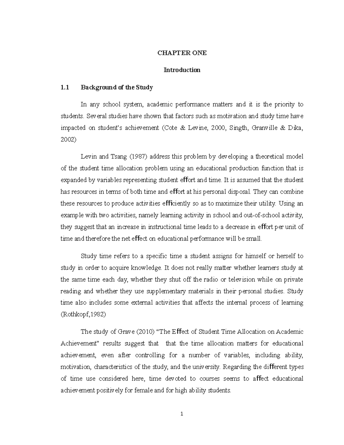 Effects of Time Allotment in Studying to - CHAPTER ONE Introduction 1 ...