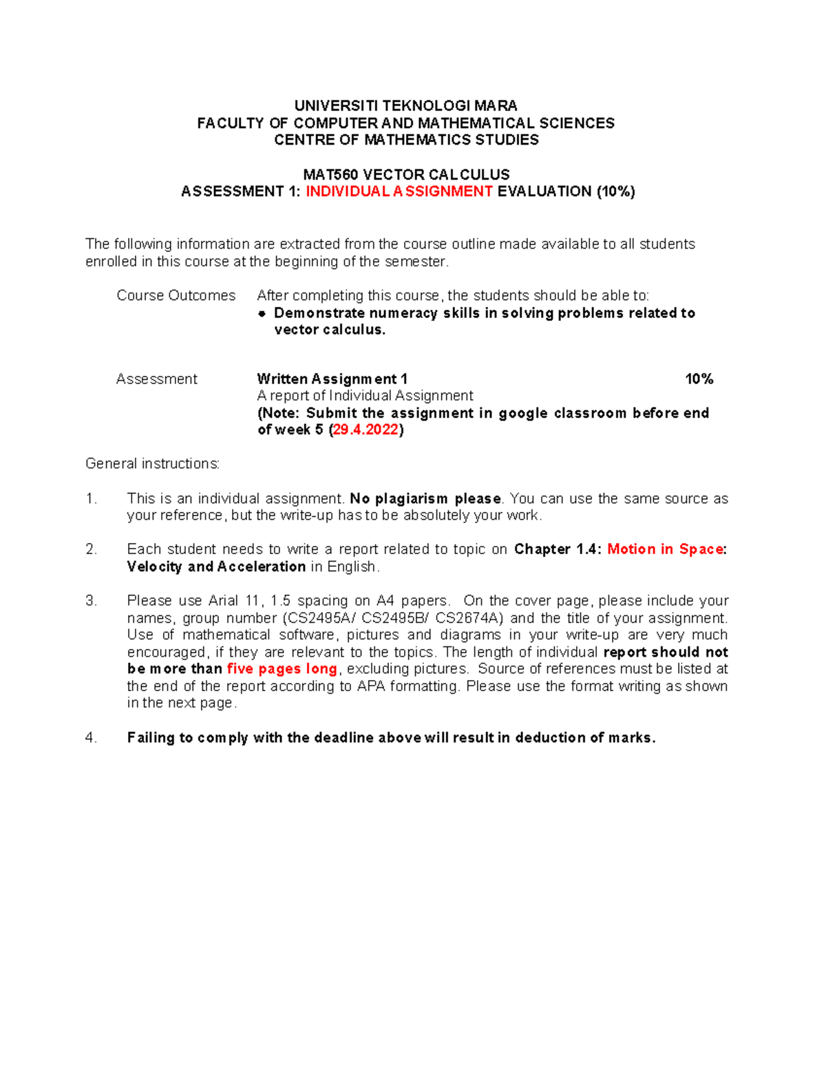 MAT 560 Individual Assignment Mac 2022 - UNIVERSITI TEKNOLOGI MARA ...