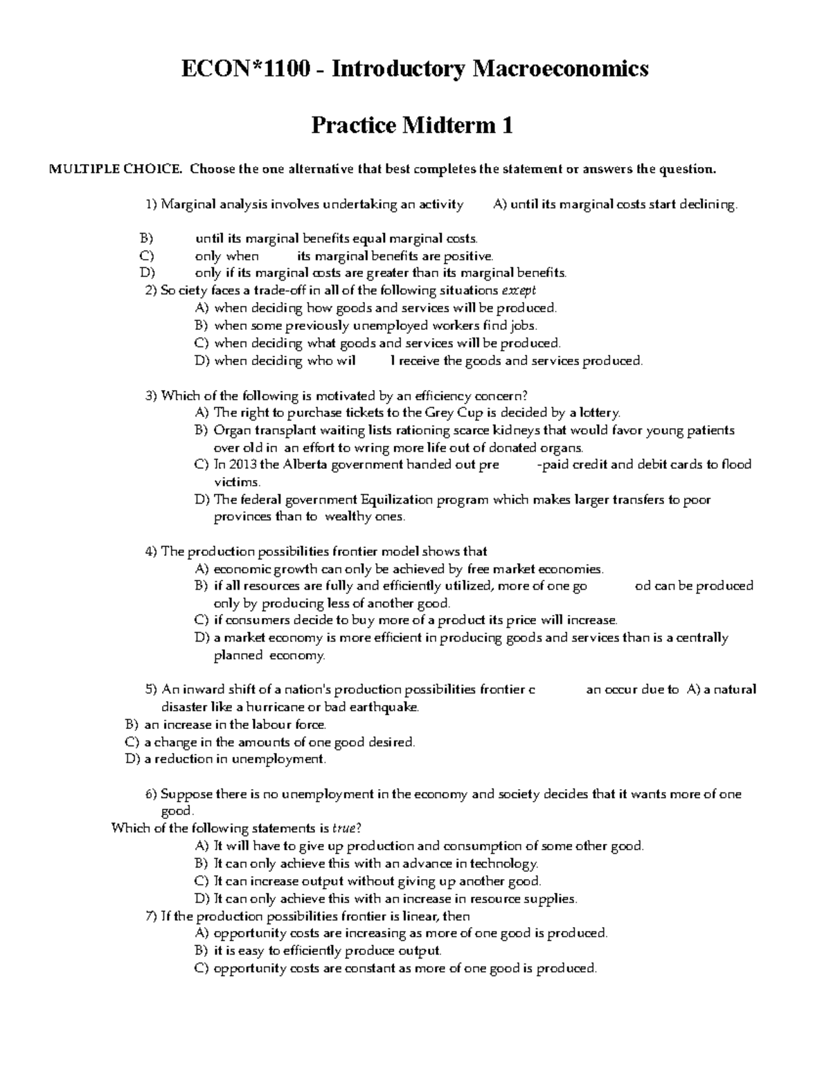 Introductory Macroeconomics Practice Midterm 1 - Studocu