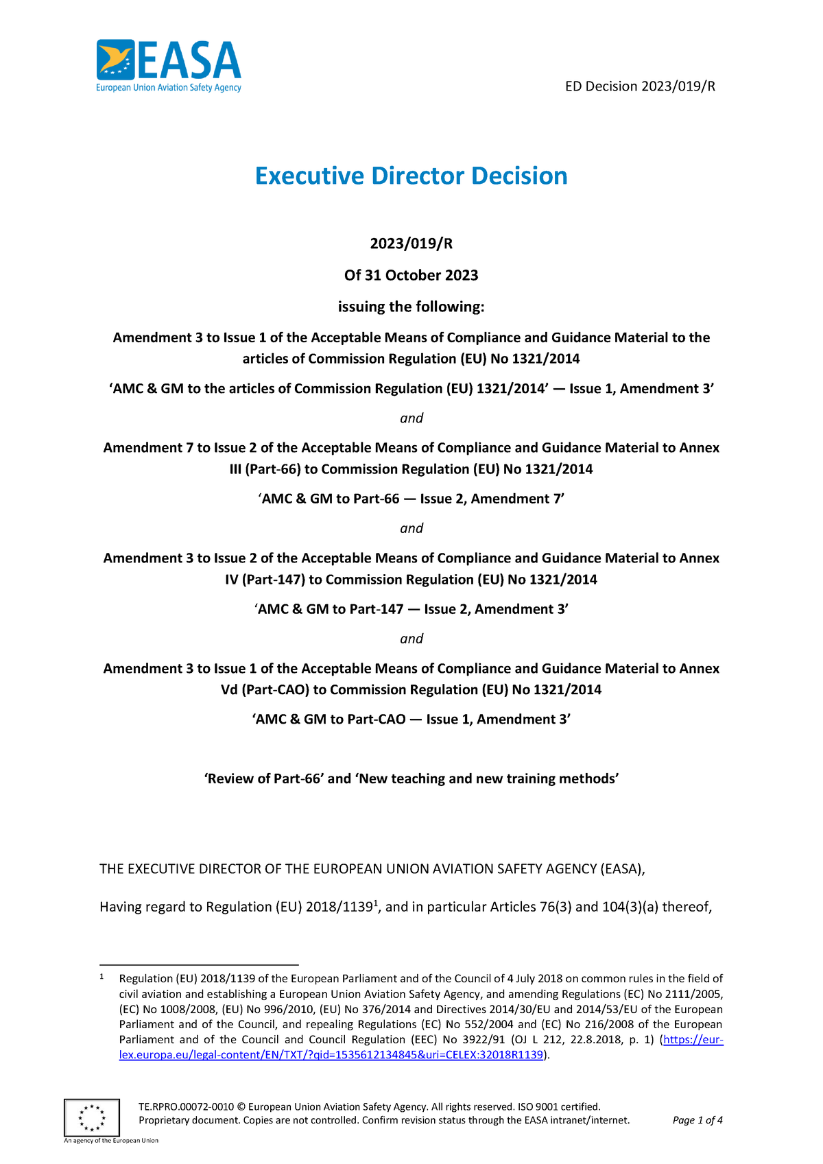 Ed decision 2023019r TE.RPRO 72 0010 © European Union Aviation