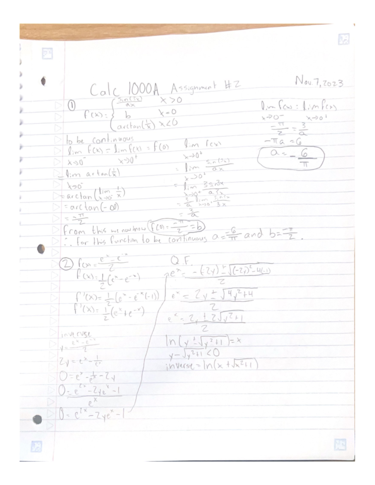 Calc 1000A - 2nd of 4 homework assignment - Calculus 1000A/B - Studocu