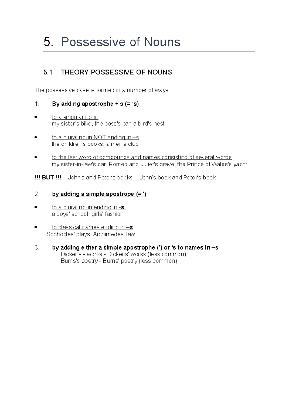 Key possessive engels 2 - 5. Possessive of Nouns 5 THEORY POSSESSIVE OF ...