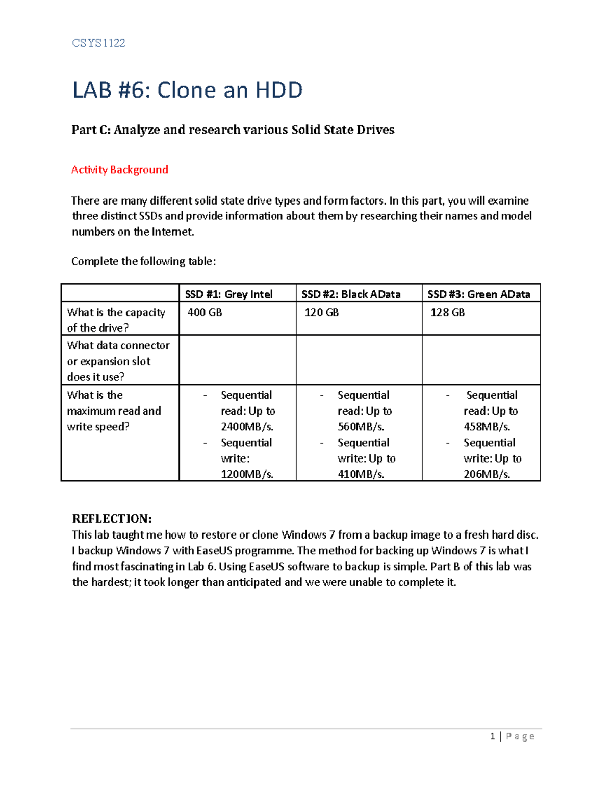 Lab 6 Cloning a Hard Drive CSYS LAB 6 Clone an HDD Part C