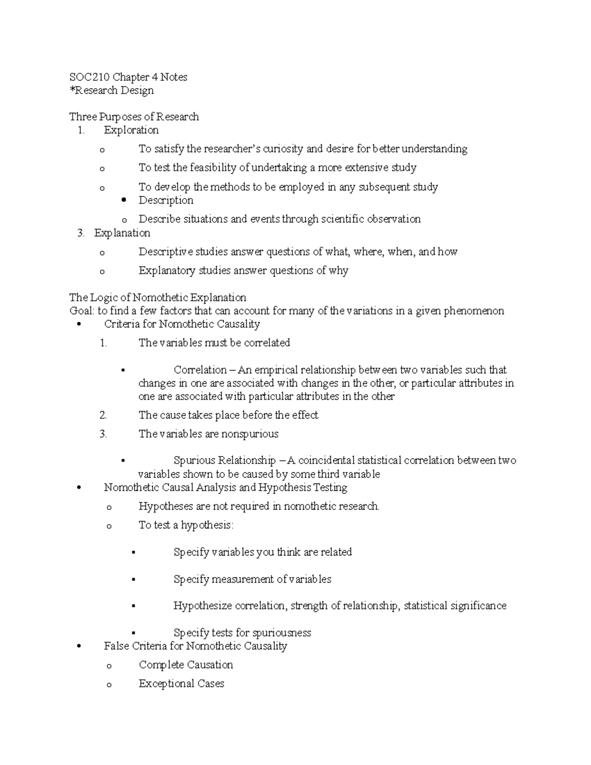 SOC210 Chapter 4 Notes - SOC210 Chapter 4 Notes *Research Design Three ...