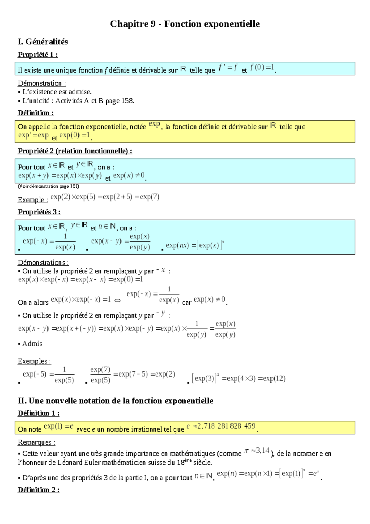 Chapitre 9 - Cours - Fonction exponentielle - N - Chapitre 9 - Fonction ...