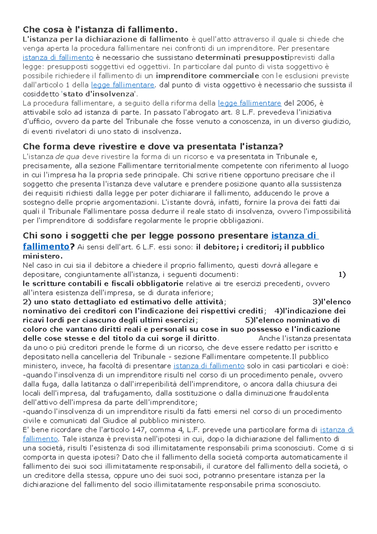 Istanza di fallimento.Fase prefallimentare - Che cosa di fallimento ...