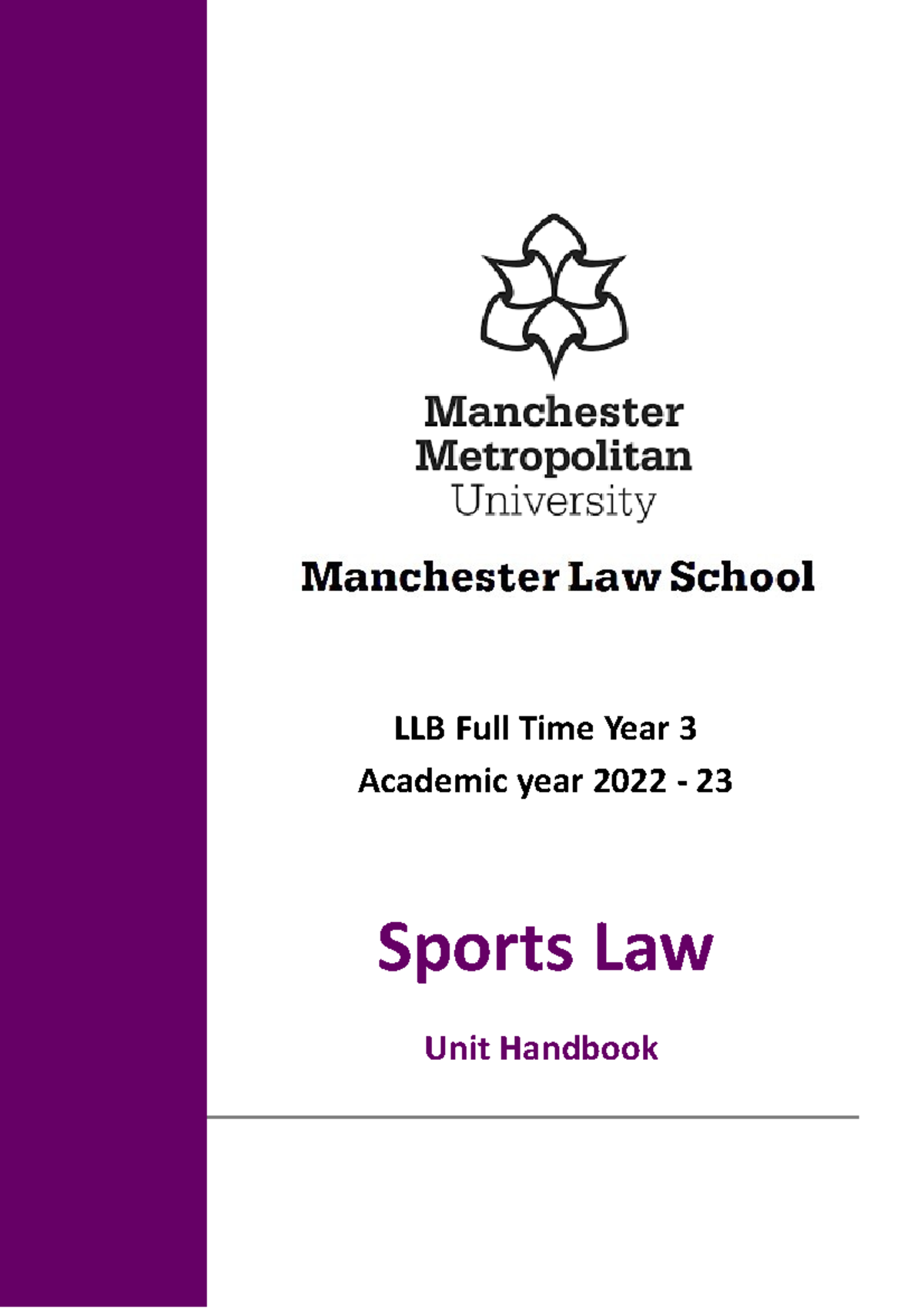 Sports Law Unit Handbook 2223 LLB Full Time Year 3 Academic year