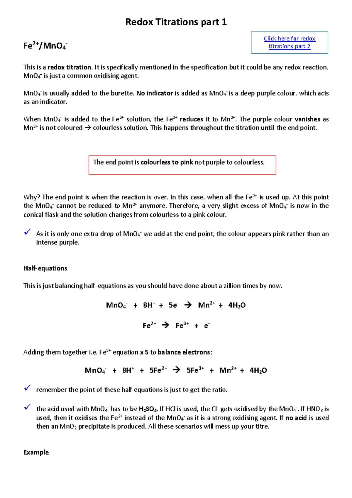 Redox Titrations part 1 AQA Redox Titrations part 1 Fe2+/MnO4 This