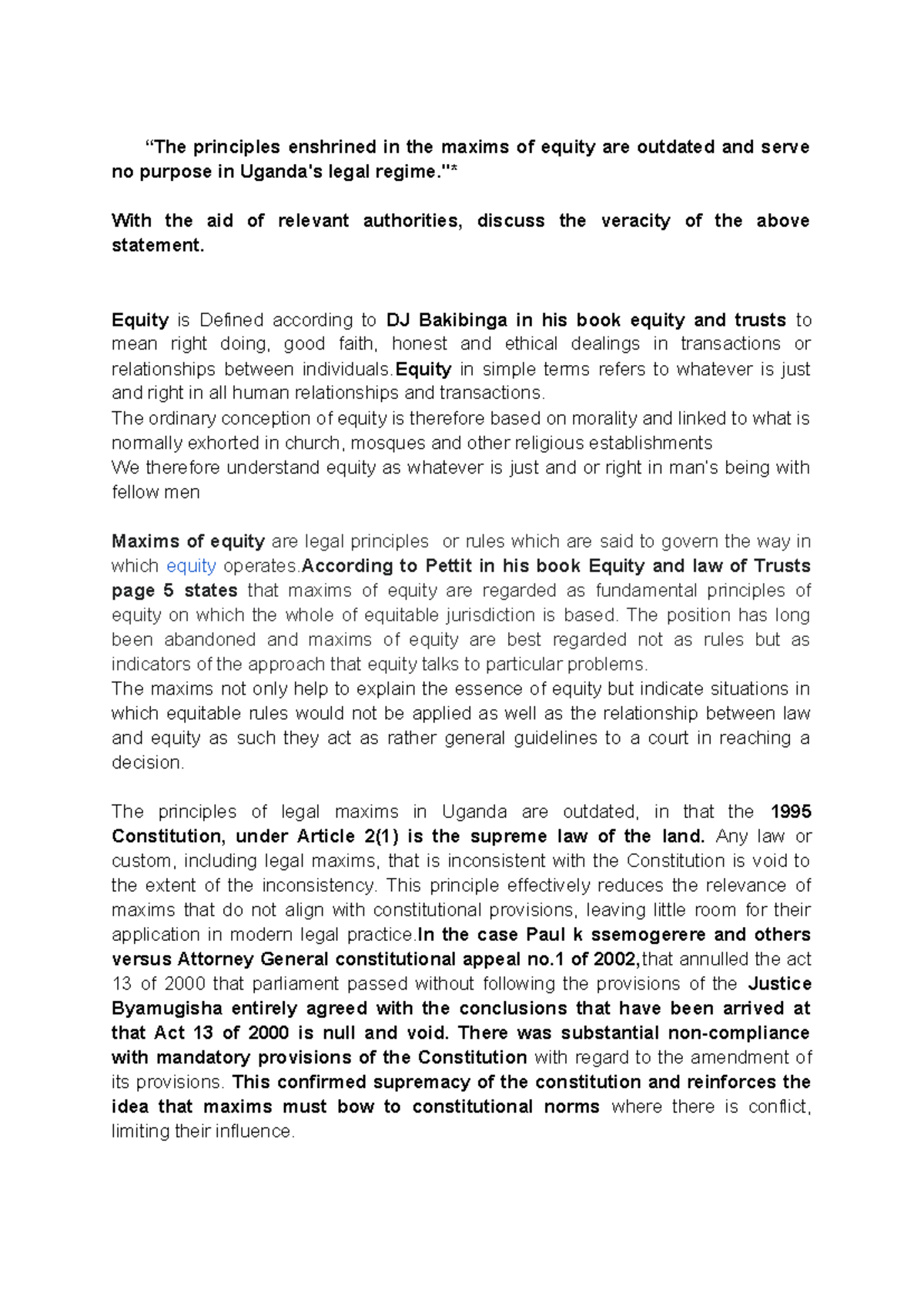 Equity maxims in equity and trusts - “The principles enshrined in the ...