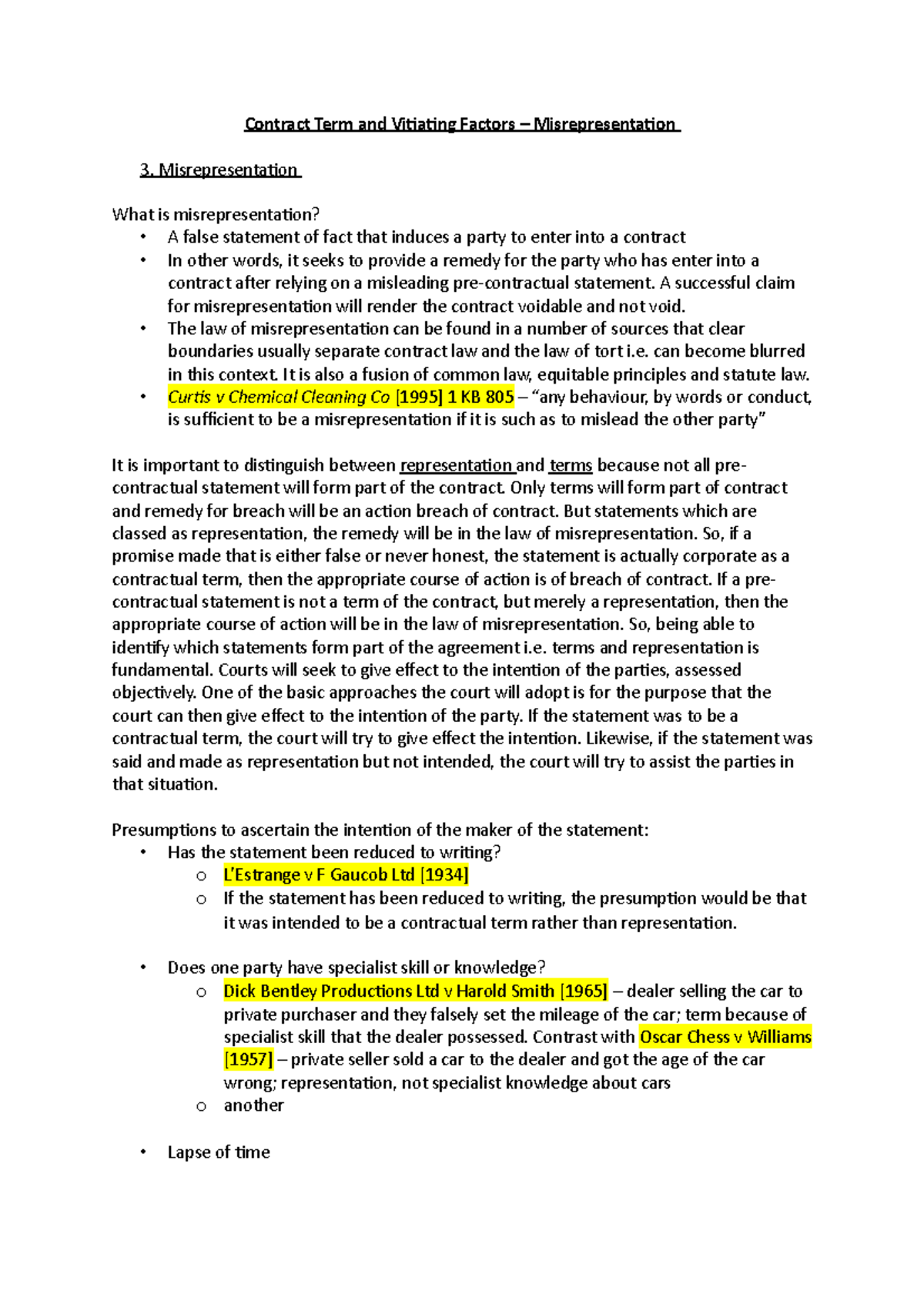 Contract Term and Vitiating Factors - A successful claim for ...
