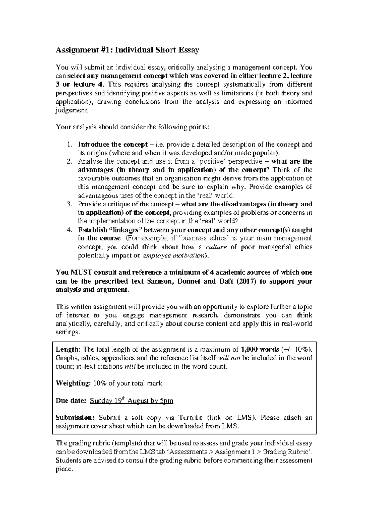 Question - Assignment Individual Short Essay You will submit an ...