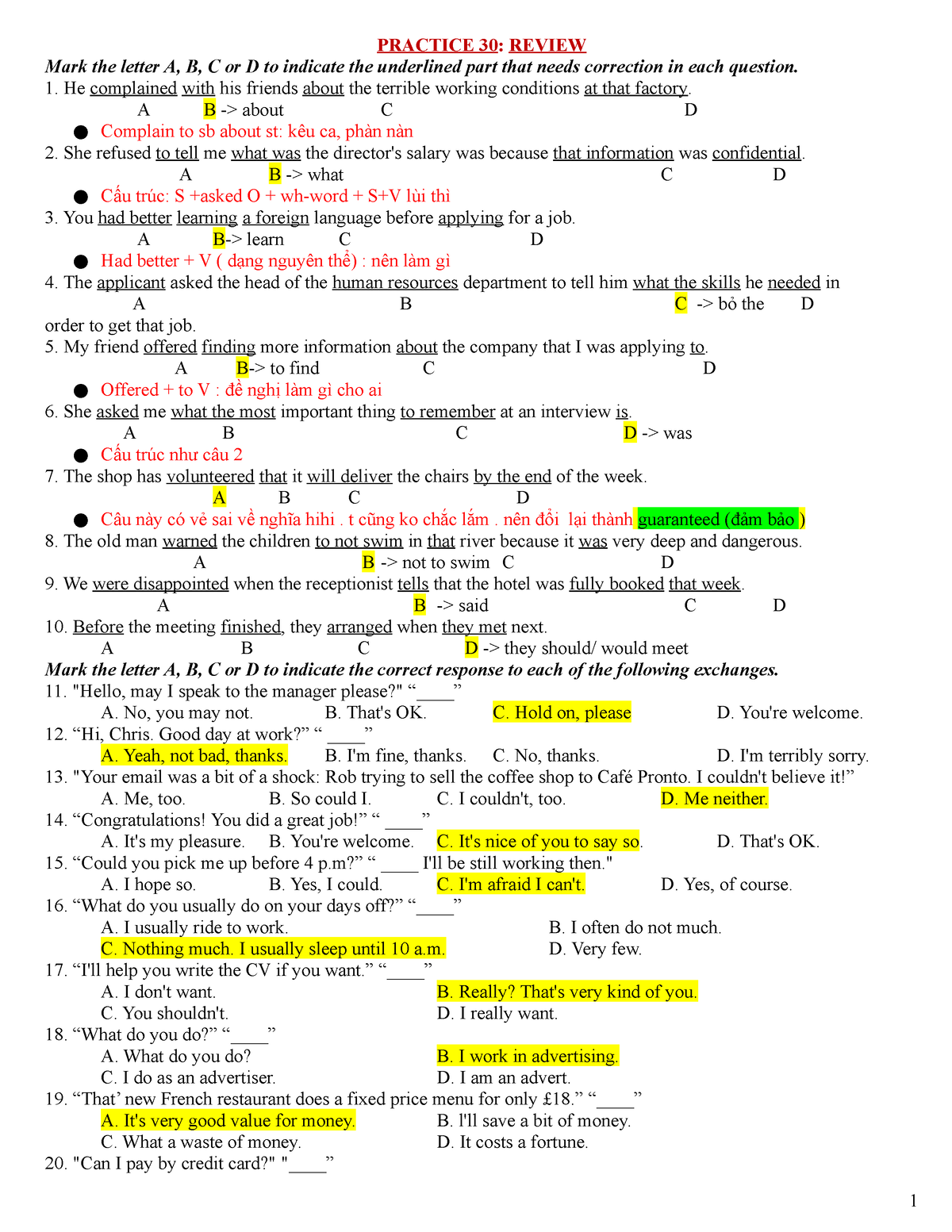 Practice Review 3 Hs - Abc - PRACTICE 30: REVIEW Mark The Letter A, B ...