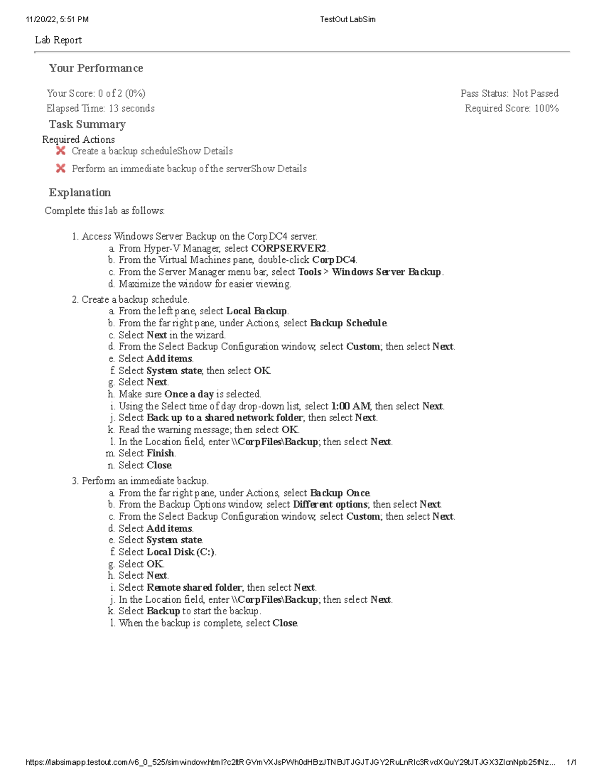 Lab Sim Backup lab 11/20/22, 551 PM TestOut LabSim Studocu