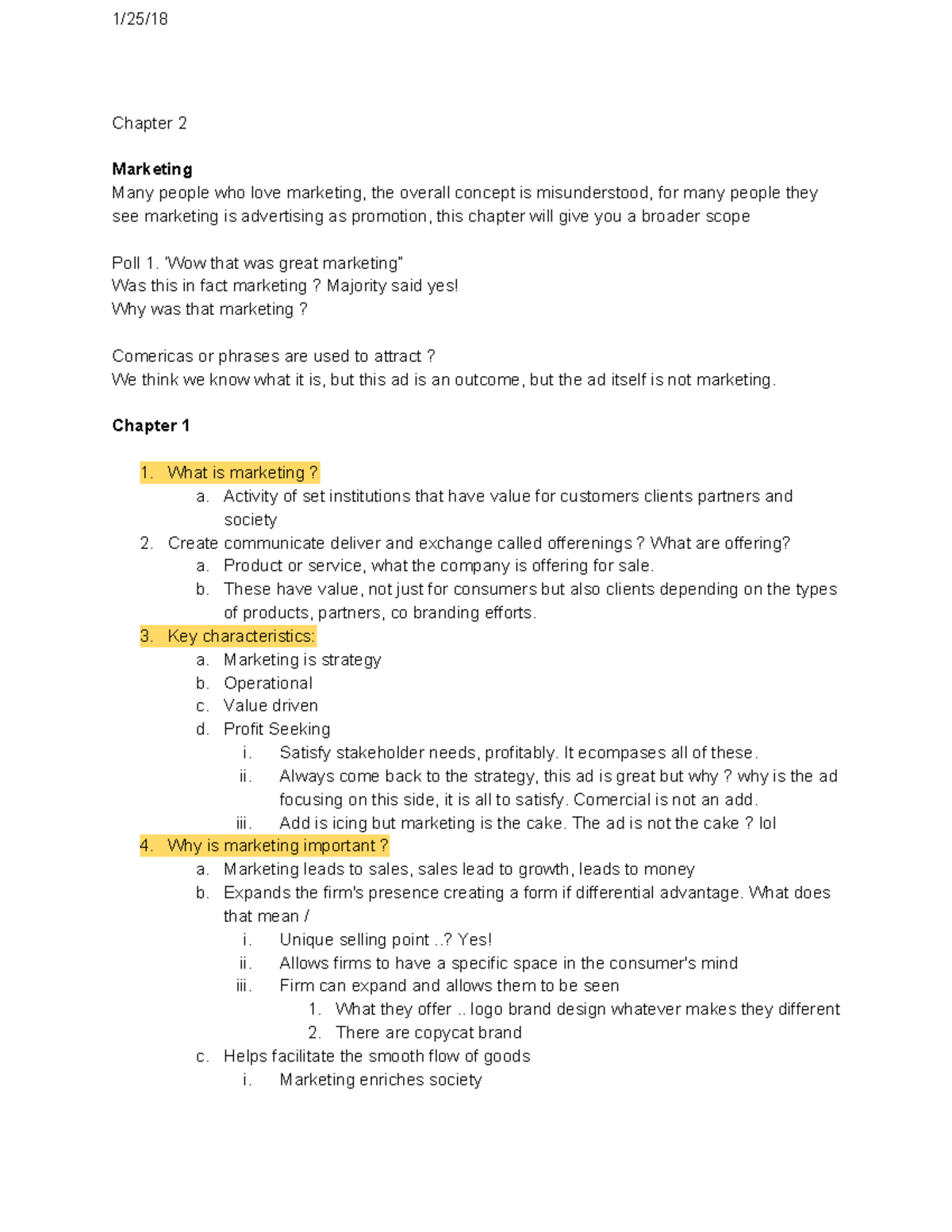 MKT 3100 Chapter based notes - 1/25/ Chapter 2 Marketing Many people ...