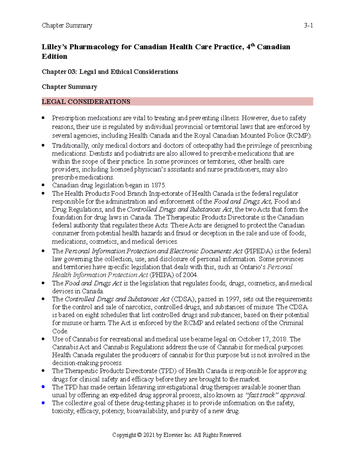 Chapter 003 - doc - Chapter Summary Lilley’s Pharmacology for Canadian ...