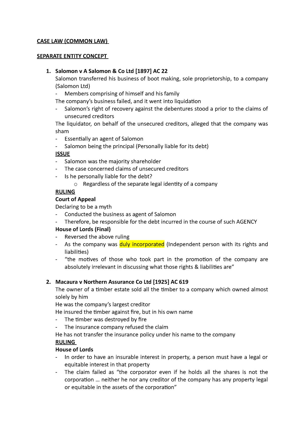 Case Law Examples Uk