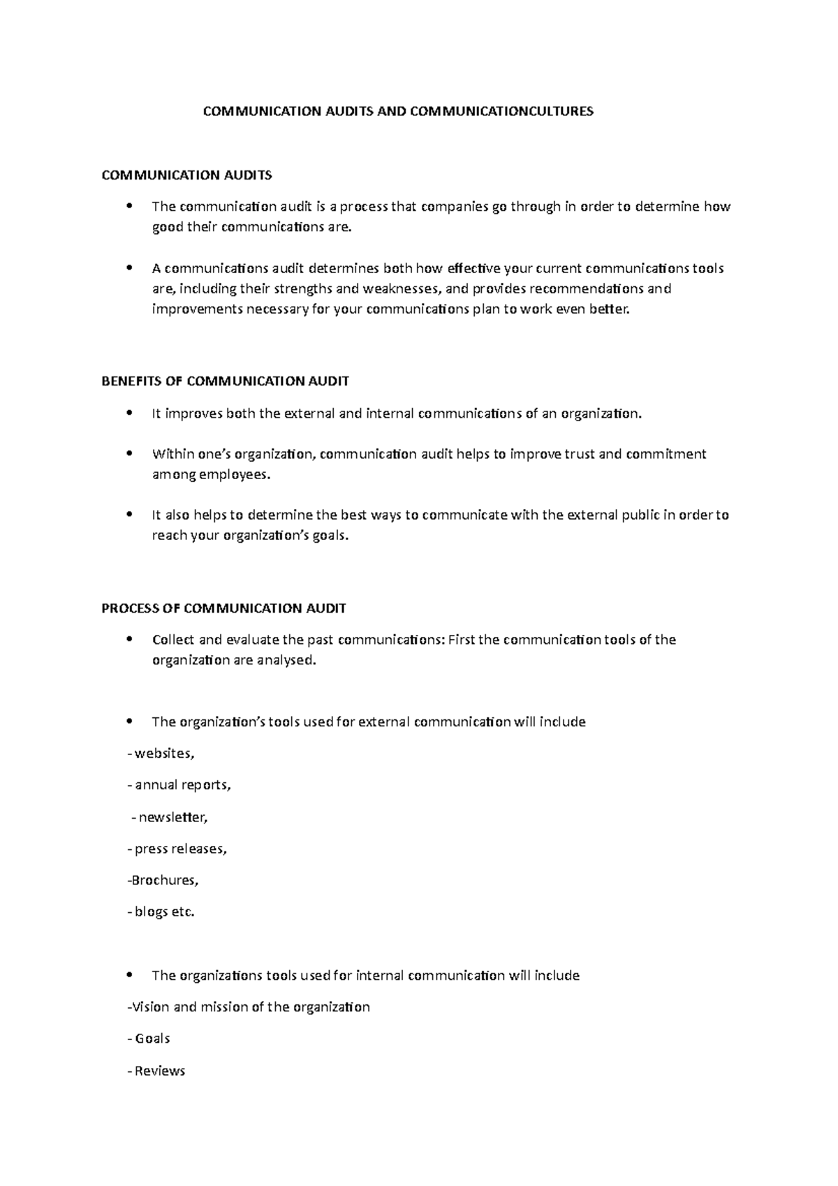 Communication Audits AND Communicationcultures - COMMUNICATION AUDITS ...