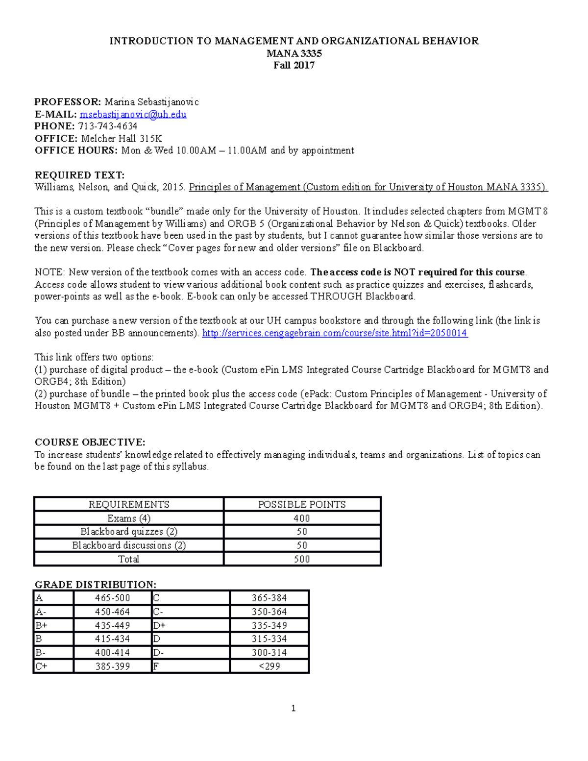 Syllabus 3335 fall - INTRODUCTION TO MANAGEMENT AND ORGANIZATIONAL ...