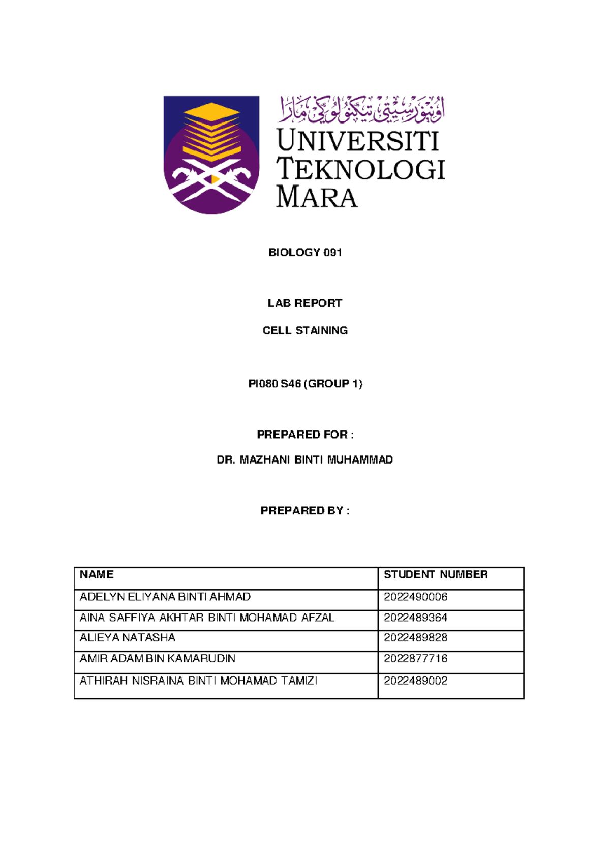 LAB Report Biology Experiment 2 - PI080S46 - BIOLOGY 091 LAB REPORT ...