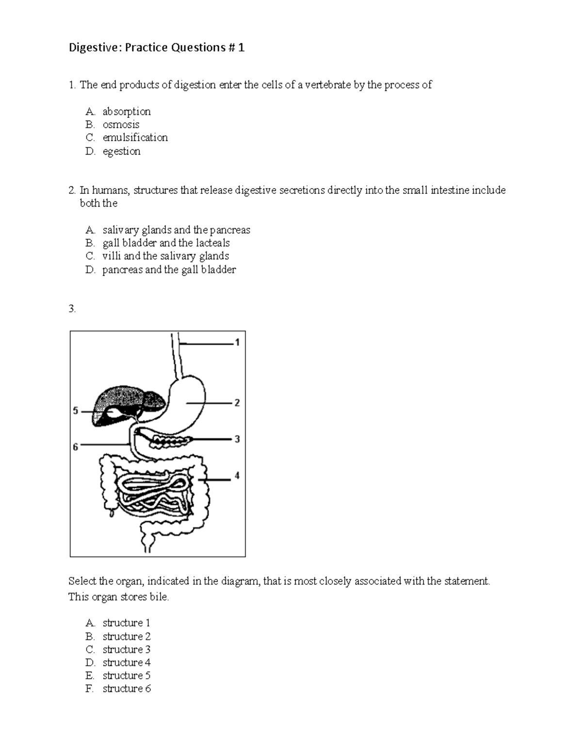 Httpwww.lecoursedebiase - Digestive: Practice Questions # 1 The end ...