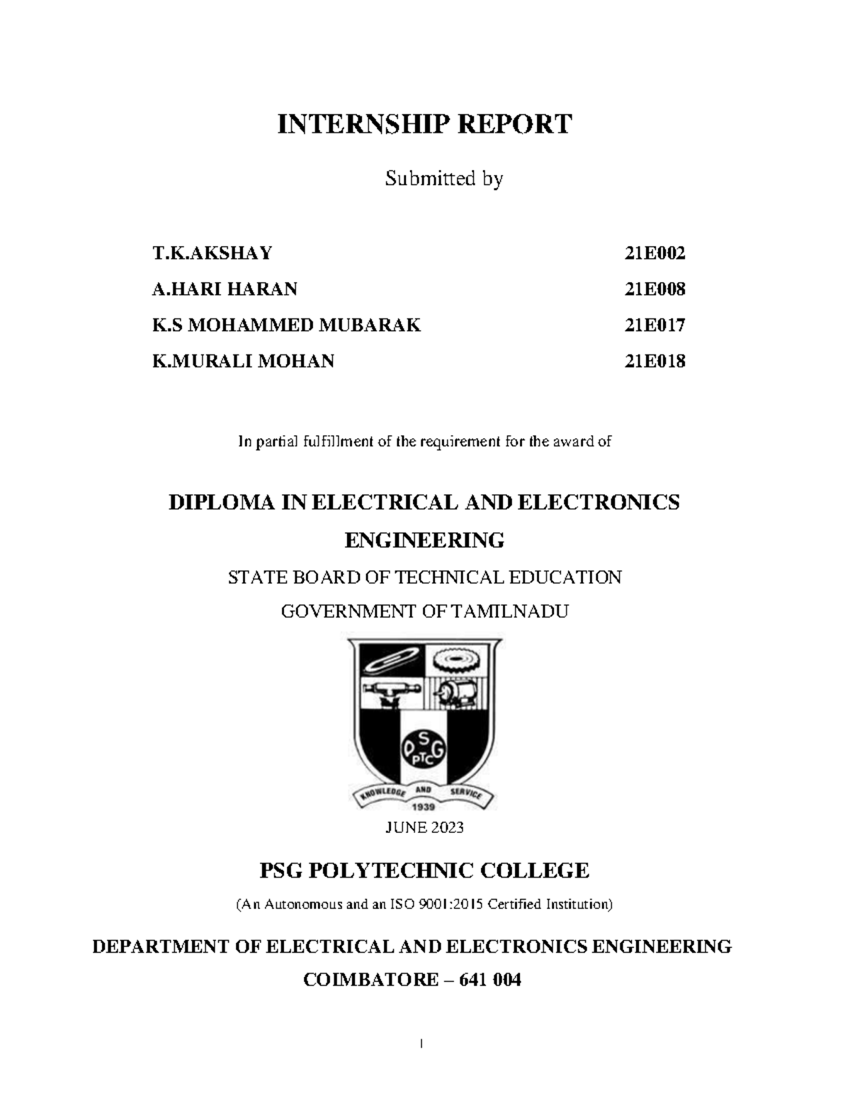 INTERSHIP REPORT ON AN TRANSFORMER COMPANY - I INTERNSHIP REPORT ...