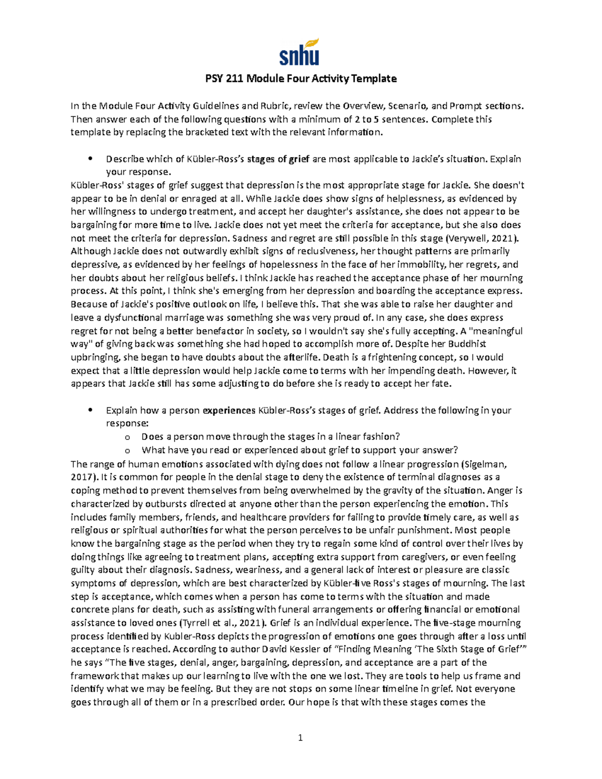 PSY 211 Module Four Activity Template - Studocu