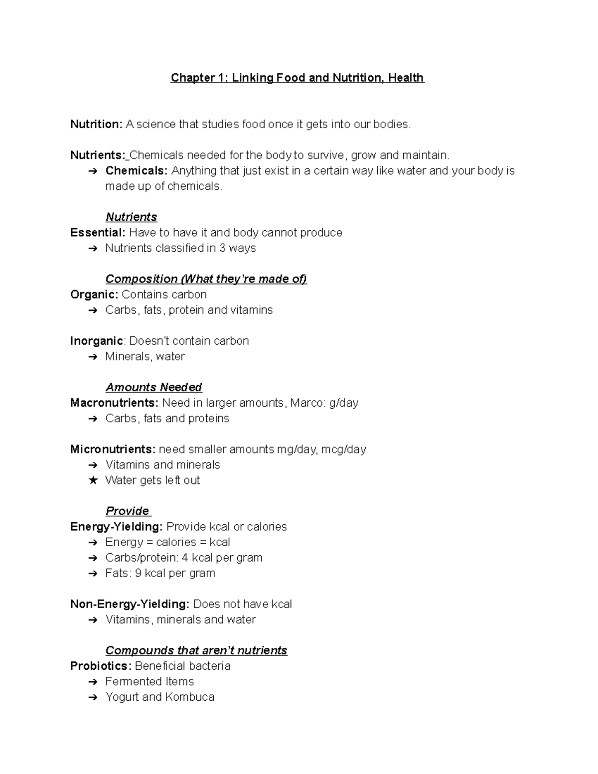 Nutrition Notes Ch 1 - Chapter 1: Linking Food And Nutrition, Health ...