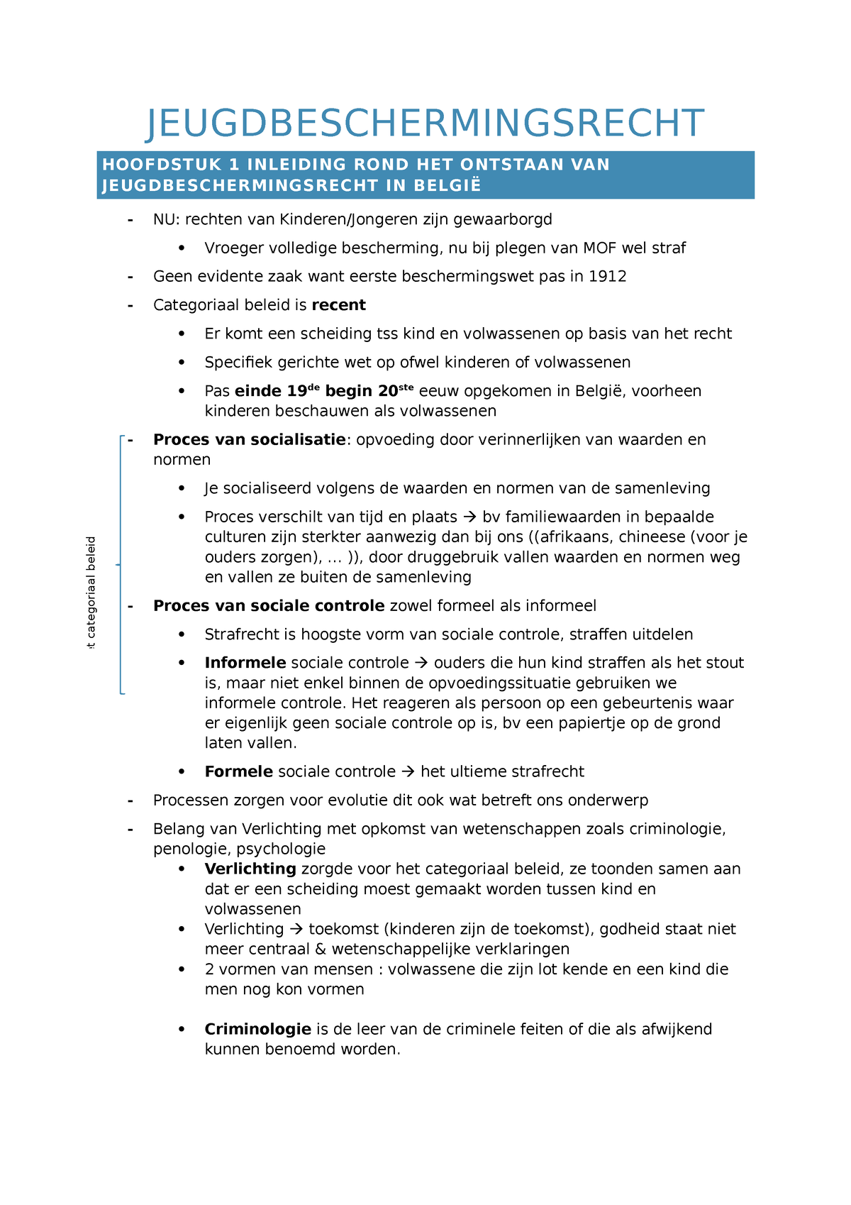 Jeugdbeschermingsrecht Jeugdbeschermingsrecht Hoofdstuk Inleiding