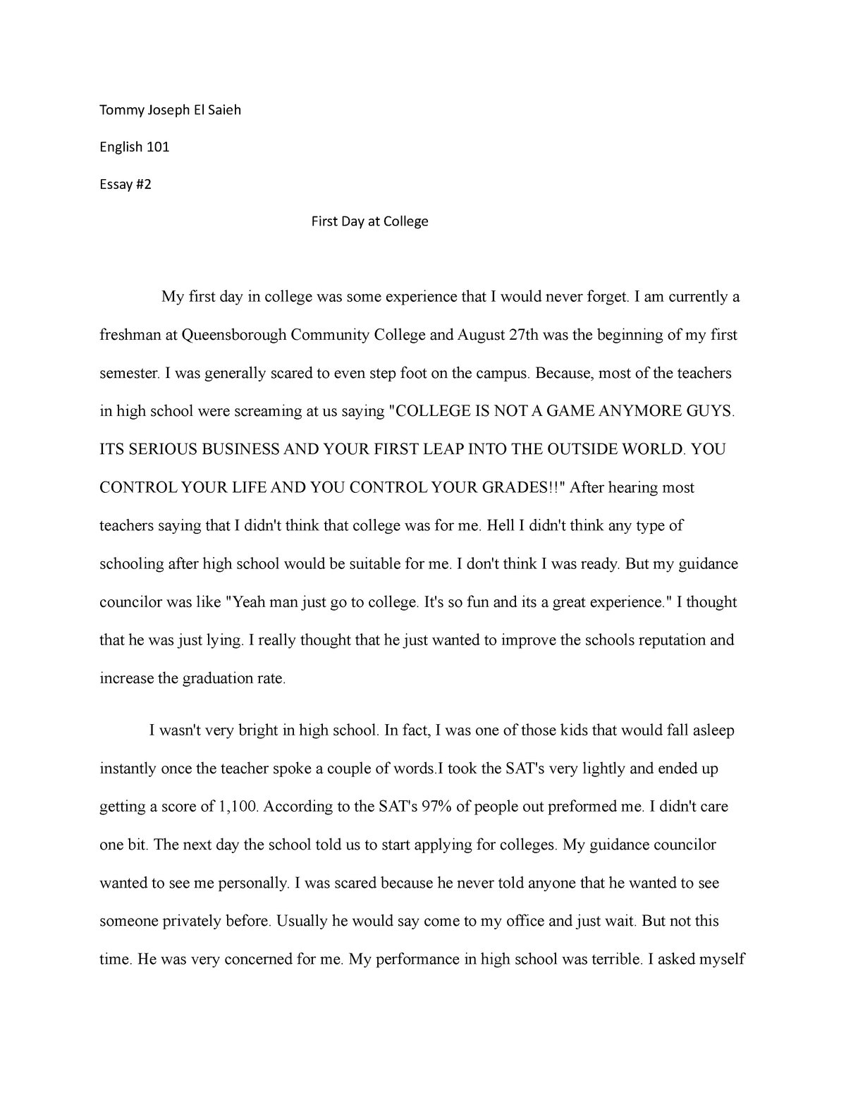 first day at highschool essay