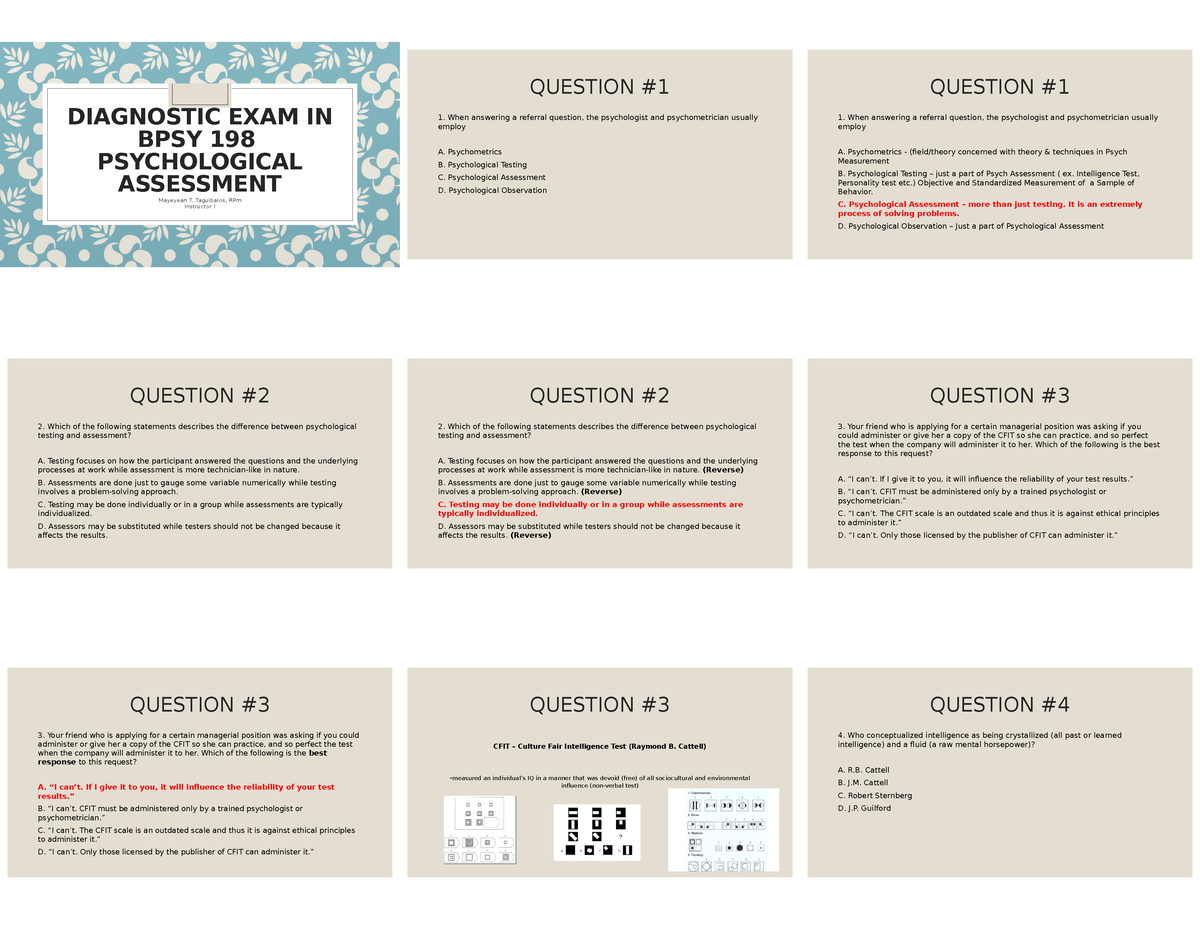 Diagnostic Exam In Psychological Assessment Ppt - DIAGNOSTIC EXAM IN ...