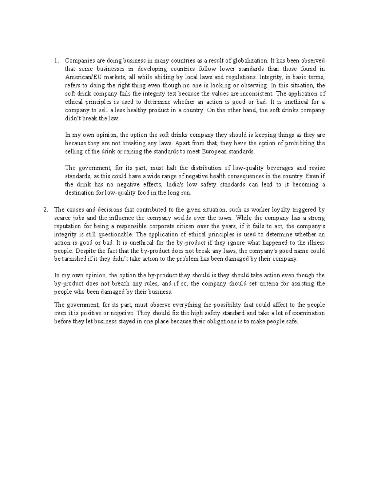 Business Ethics module 3: ASSESSMENT QUESTIONS - Companies are doing ...