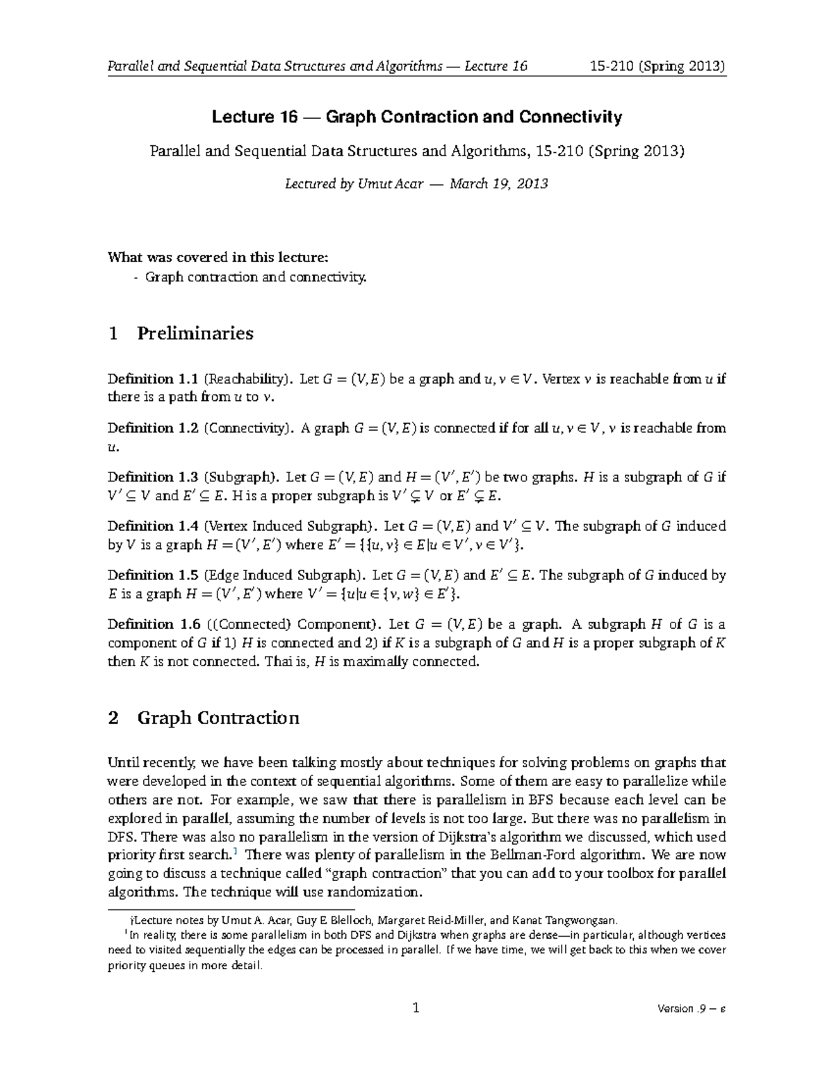 Lecture 16 Parallel And Sequential Data Structures And Algorithms Lecture 16 Graph Studocu