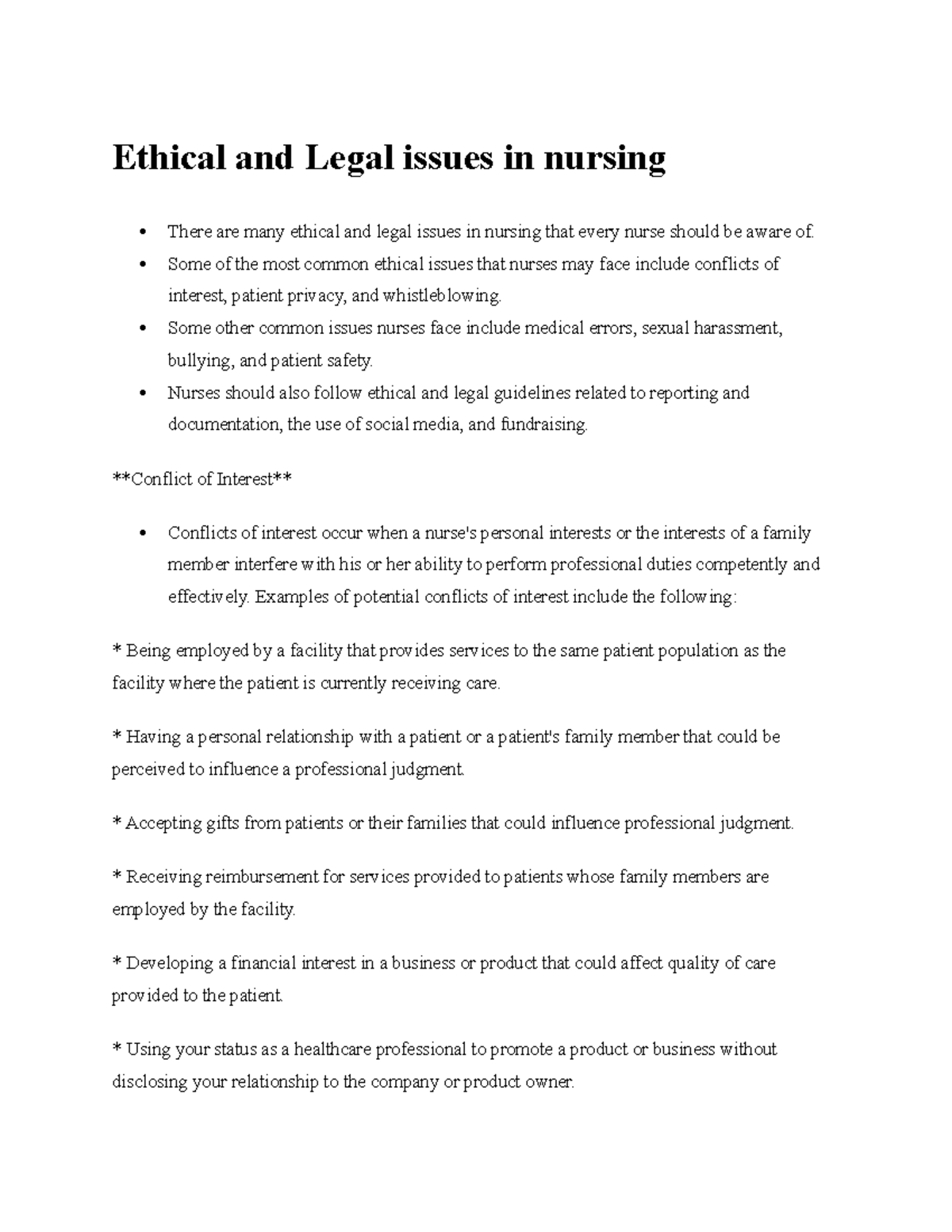 legal and ethical issues in nursing essay