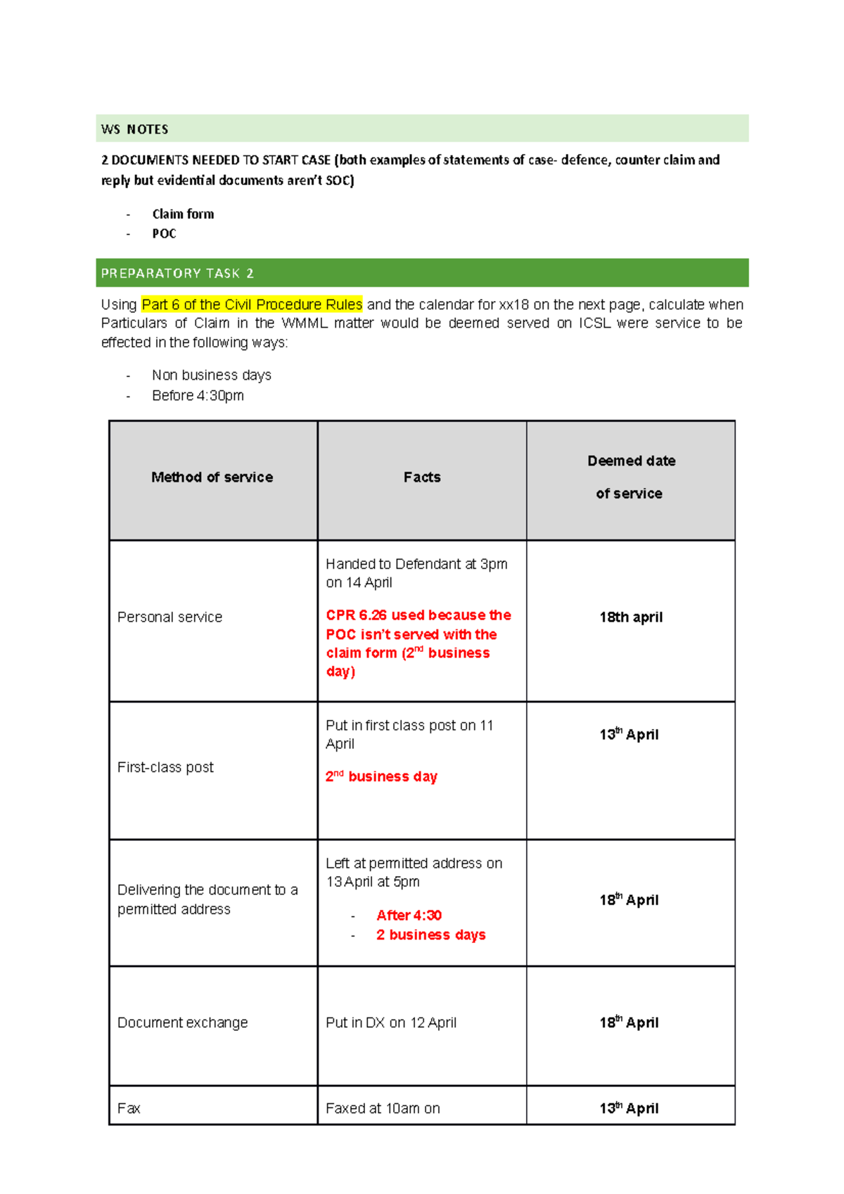3. statements of case WS NOTES 2 DOCUMENTS NEEDED TO START CASE (both